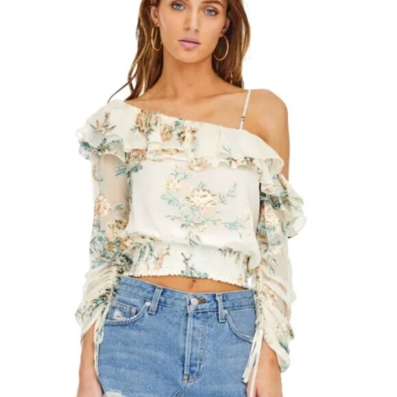 Astr Tops - ASTR THE LABEL *NWT* SMALL Ivory Flowered One Shoulder Top